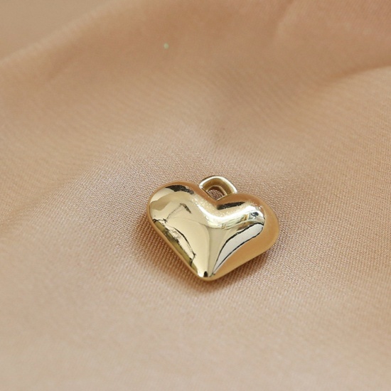 Imagen de Resina Serie de Geometría Colgantes Charms Corazón Chapado en Oro 17mm x 16mm, 5 Unidades