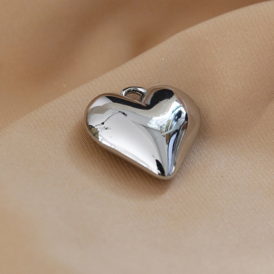 Imagen de Resina Serie de Geometría Colgantes Charms Corazón Tono de Plata 28mm x 28mm, 5 Unidades