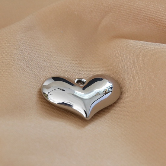 Imagen de Resina Serie de Geometría Colgantes Charms Corazón Tono de Plata 29mm x 20mm, 5 Unidades
