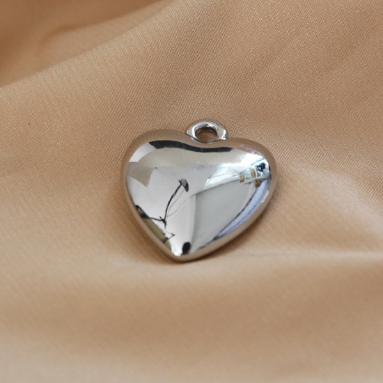 Imagen de Resina Serie de Geometría Colgantes Charms Corazón Tono de Plata 27mm x 24mm, 5 Unidades