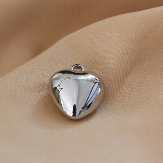 Imagen de Resina Serie de Geometría Colgantes Charms Corazón Tono de Plata 23mm x 20mm, 5 Unidades
