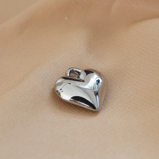 Imagen de Resina Serie de Geometría Colgantes Charms Corazón Tono de Plata 17mm x 16mm, 5 Unidades