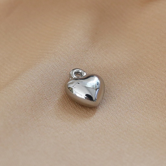 Imagen de Resina Serie de Geometría Colgantes Charms Corazón Tono de Plata 12mm x 10mm, 5 Unidades