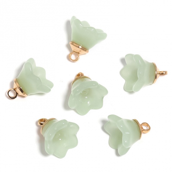 Picture of Lampwork Glass Charms Light Green Lily Of The Valley Flower Flower 12mm x 12mm, 10 PCs