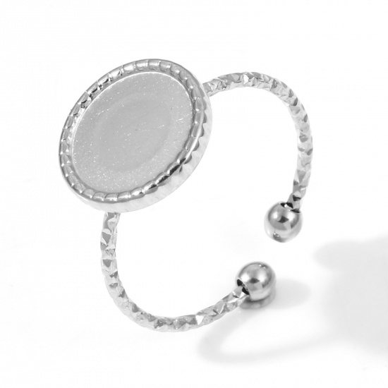 304ステンレス鋼 オープン リング 指輪 シルバートーン ディスク 台座付 ( 10mmに合う) 17.7mm（日本サイズ約15号）、 1 個 の画像