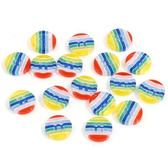 Picture of Resin Sewing Buttons Scrapbooking 4 Holes Round Stripe Multicolor Transparent 12mm Dia., 50 PCs