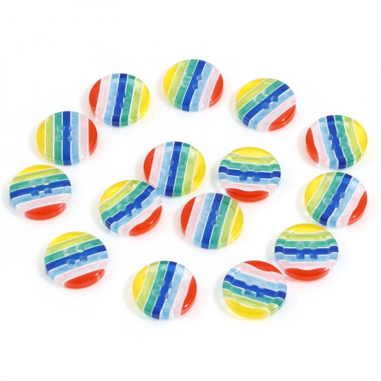 Picture of Resin Sewing Buttons Scrapbooking 4 Holes Round Stripe Multicolor Transparent 13mm Dia., 50 PCs