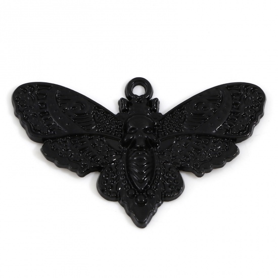Picture of Zinc Based Alloy Halloween Pendants Black Moth Skull 4.3cm x 2.7cm, 10 PCs