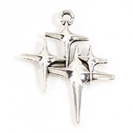Picture of Zinc Based Alloy Galaxy Charms Antique Silver Color Star 29mm x 22mm, 10 PCs