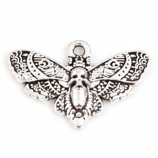 Picture of Zinc Based Alloy Halloween Charms Antique Silver Color Moth Skull 20mm x 13mm, 20 PCs