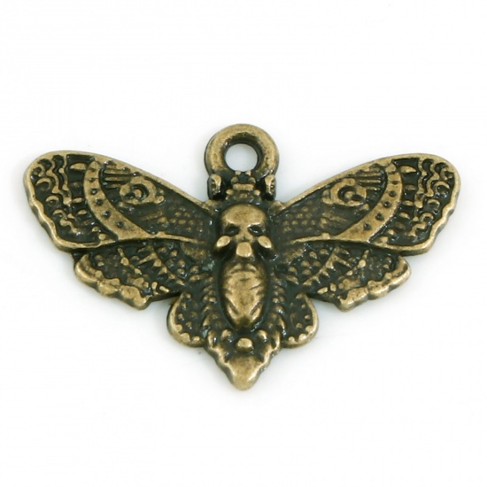 Picture of Zinc Based Alloy Halloween Charms Antique Bronze Moth Skull 20mm x 13mm, 20 PCs