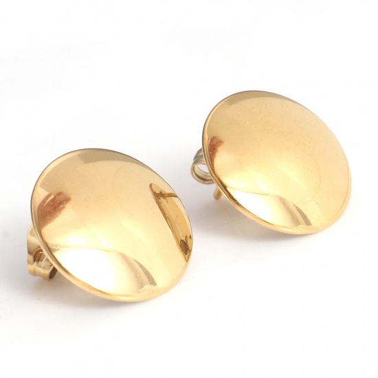 Picture of 4 PCs Eco-friendly PVD Vacuum Plating 304 Stainless Steel Geometric Ear Post Stud Earring With Loop Connector Accessories 18K Gold Plated 15mm Dia., Post/ Wire Size: (21 gauge)