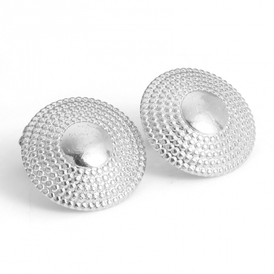 Picture of 4 PCs 304 Stainless Steel Geometry Series Ear Post Stud Earring With Loop Connector Accessories Silver Tone 16mm Dia., Post/ Wire Size: (21 gauge)