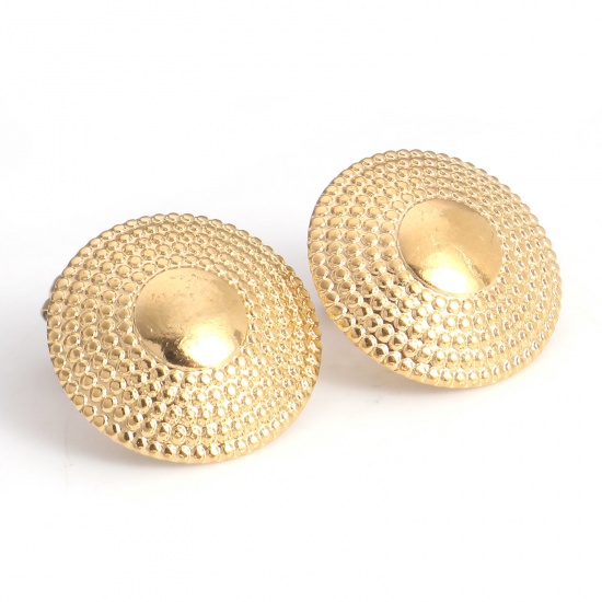 Picture of 4 PCs Eco-friendly PVD Vacuum Plating 304 Stainless Steel Geometric Ear Post Stud Earring With Loop Connector Accessories 18K Gold Plated 16mm Dia., Post/ Wire Size: (21 gauge)
