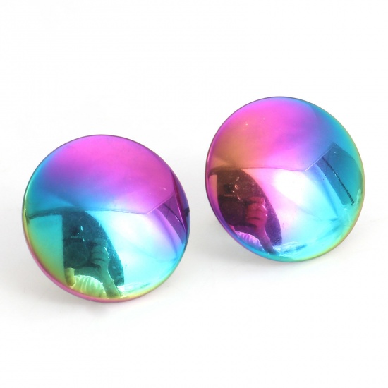 Picture of 304 Stainless Steel Geometry Series Ear Post Stud Earrings Rainbow Color Plated Round With Stoppers 15mm Dia., Post/ Wire Size: (21 gauge), 4 PCs