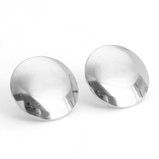 Picture of 304 Stainless Steel Geometry Series Ear Post Stud Earrings Silver Tone Round With Stoppers 20mm Dia., Post/ Wire Size: (21 gauge), 4 PCs