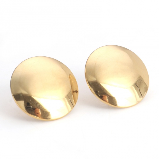 Picture of 304 Stainless Steel Geometry Series Ear Post Stud Earrings 18K Gold Color Round With Stoppers 20mm Dia., Post/ Wire Size: (21 gauge), 4 PCs
