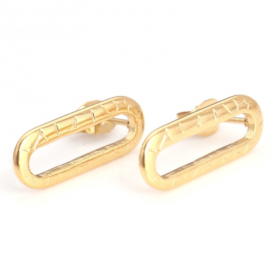 Picture of 304 Stainless Steel Geometry Series Ear Post Stud Earrings 18K Gold Color Oval With Stoppers 20mm x 7.5mm, Post/ Wire Size: (21 gauge), 4 PCs