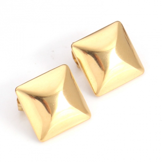 Picture of 4 PCs Vacuum Plating 304 Stainless Steel Geometric Ear Post Stud Earring With Loop Connector Accessories 18K Gold Plated 20mm x 20mm, Post/ Wire Size: (21 gauge)