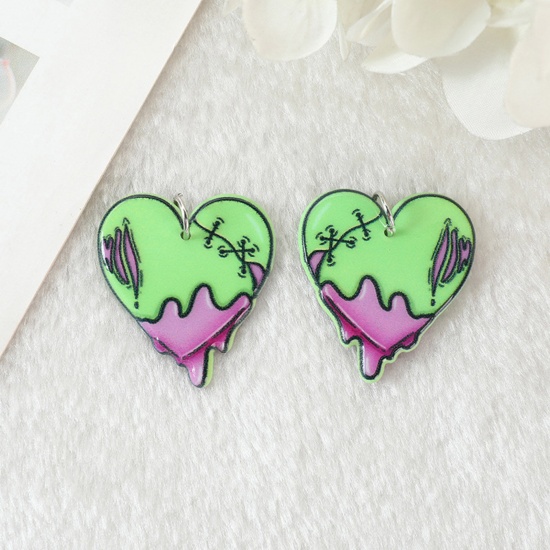 Picture of Acrylic Halloween Pendants Anatomical Human Heart Green Double Sided 3.5cm x 3cm, 5 PCs