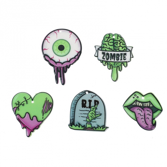Picture of Acrylic Halloween Pendants At Random Green Double Sided 5 PCs