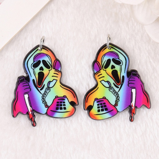 Picture of Acrylic Halloween Pendants Halloween Ghost Multicolor Double Sided 4.1cm x 3.3cm, 5 PCs