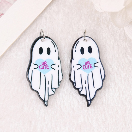 Picture of Acrylic Halloween Pendants Halloween Ghost White Double Sided 4.2cm x 2.2cm, 5 PCs