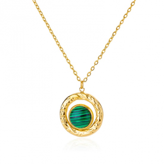 Picture of 304 Stainless Steel Link Cable Chain Necklace Gold Plated Green Round 40cm(15 6/8") long, 1 Piece
