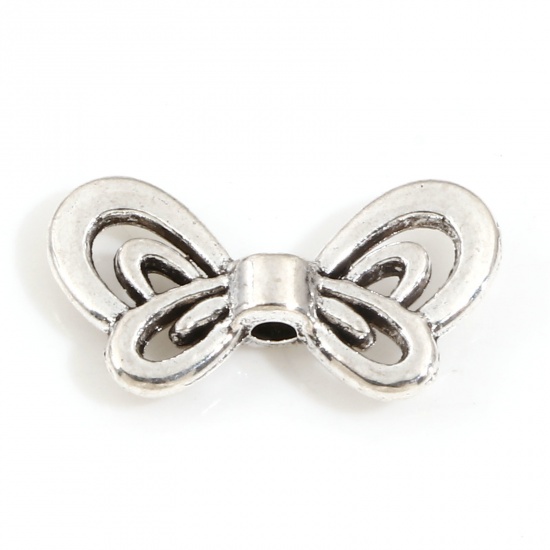 Picture of Zinc Based Alloy Spacer Beads For DIY Charm Jewelry Making Antique Silver Color Butterfly Animal Hollow About 18mm x 9mm, Hole: Approx 1.4mm, 100 PCs