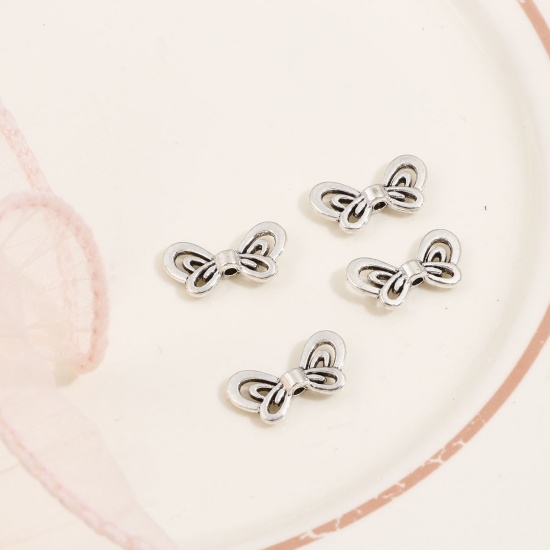 Picture of Zinc Based Alloy Spacer Beads For DIY Charm Jewelry Making Antique Silver Color Butterfly Animal Hollow About 18mm x 9mm, Hole: Approx 1.4mm, 100 PCs