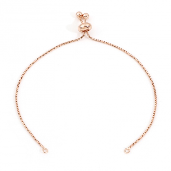 Picture of Brass Box Chain Semi-finished Adjustable Slider/ Slide Bolo Bracelets For DIY Handmade Jewelry Making Rose Gold 23cm(9") long, 1 Piece                                                                                                                        
