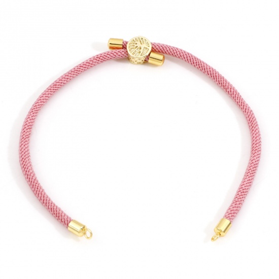 Picture of 1 Piece Brass & Polyester Braided Semi-finished Bracelets Base For DIY Handmade Jewelry Making Accessories Findings 18K Gold Plated Pink Adjustable 20.5cm(8 1/8") long