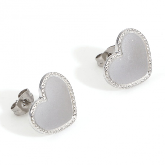 Imagen de 4 Unidades 304 Acero Inoxidable día de San Valentín Pendientes Corazón Tono de Plata Base Camafeo (Apta 13mm x 9mm) 15mm x 13mm