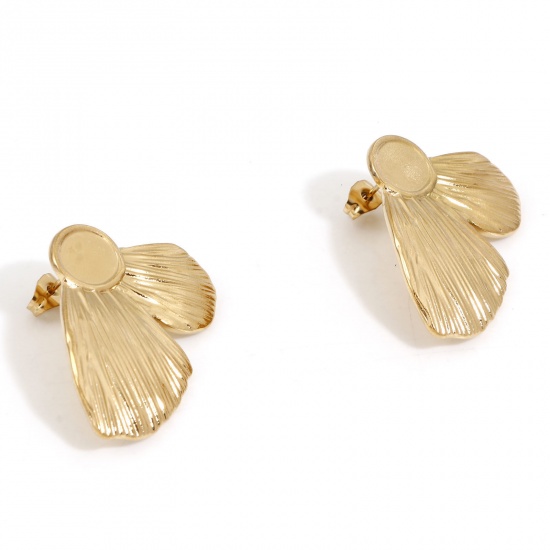 Picture of 2 PCs Eco-friendly PVD Vacuum Plating 304 Stainless Steel Ear Post Stud Earrings Butterfly Animal 18K Gold Plated Wing Cabochon Settings (Fits 10mmx8mm) 3.6cm x 2.8cm