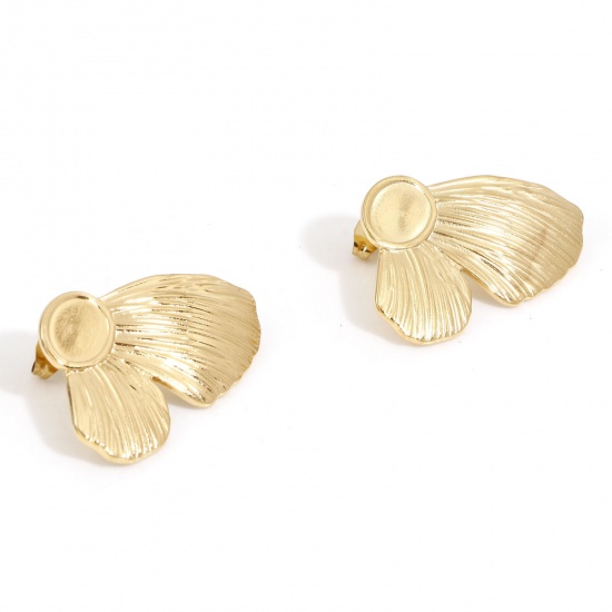 Picture of 2 PCs Eco-friendly PVD Vacuum Plating 304 Stainless Steel Ear Post Stud Earrings Butterfly Animal 18K Gold Plated Wing Cabochon Settings (Fits 10mmx8mm) 3.6cm x 2.8cm