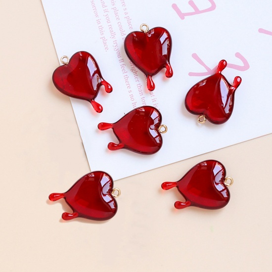 Immagine di Acrilato San Valentino Ciondoli Cuore Goccia Rosso Smalto 3cm x 2.1cm, 2 Pz