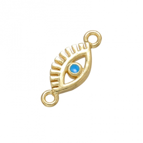 Picture of Brass Connectors Charms Pendants Gold Plated Blue Eye Enamel 15mm x 6mm, 2 PCs                                                                                                                                                                                