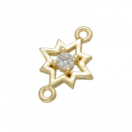 Picture of Brass Galaxy Connectors Charms Pendants Gold Plated Star Micro Pave Clear Rhinestone 15mm x 10mm, 2 PCs                                                                                                                                                       