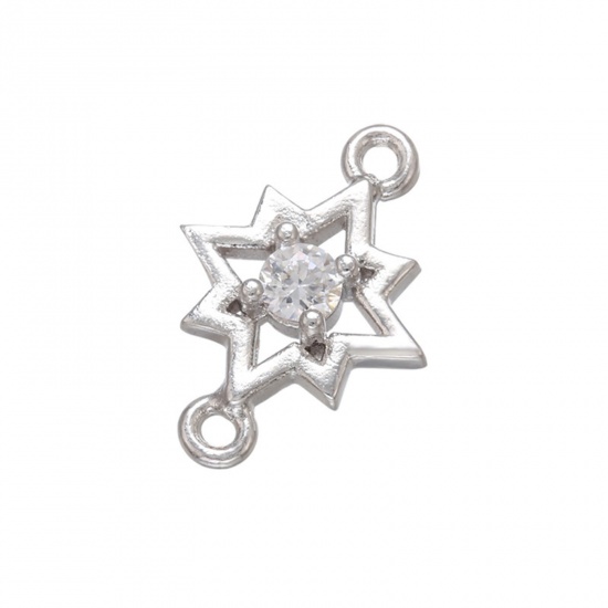 Picture of Brass Galaxy Connectors Charms Pendants Silver Tone Star Micro Pave Clear Rhinestone 15mm x 10mm, 2 PCs                                                                                                                                                       