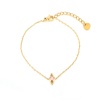 Picture of Wholesale Round Light Pink Rhinestone 304 Stainless Steel Link Cable Chain Bracelets, 18K Gold Plated Women's Gift Jewelry Supply, 16cm(6.3") long, 1 Piece