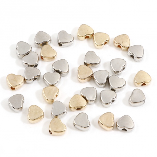 Picture of CCB Plastic Beads For DIY Jewelry Making KC Gold Plated Silver Tone Two Tone Heart Mixed About 9mm x 8mm, Hole: Approx 2mm, 2 Packets (Approx 30 PCs/Packet)