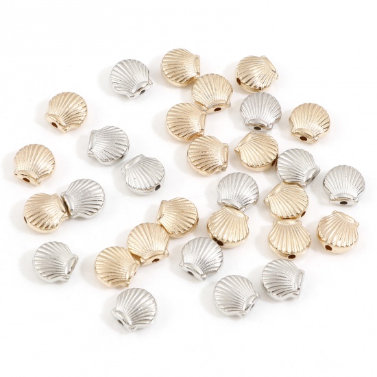 Picture of CCB Plastic Beads For DIY Jewelry Making KC Gold Plated Silver Tone Two Tone Shell Mixed About 9mm x 8mm, Hole: Approx 1.2mm, 2 Packets (Approx 30 PCs/Packet)