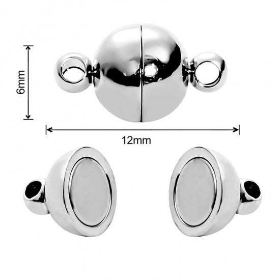 Immagine di Lega di Zinco Chiusura Magnetica Palla Tono Argento 12mm x 6mm, 1 Pacchetto ( 2 Pz/Pacchetto)