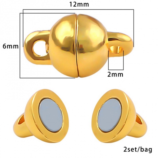 Immagine di Lega di Zinco Chiusura Magnetica Palla Oro Placcato 12mm x 6mm, 1 Pacchetto ( 2 Pz/Pacchetto)