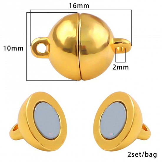 Immagine di Lega di Zinco Chiusura Magnetica Palla Oro Placcato 16mm x 10mm, 1 Pacchetto ( 2 Pz/Pacchetto)