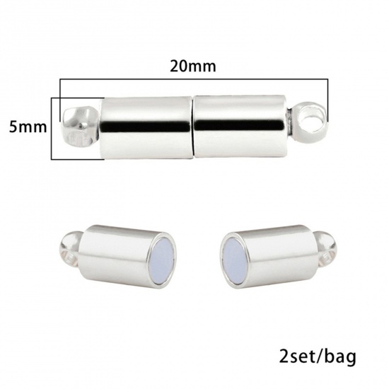 Picture of Zinc Based Alloy Magnetic Clasps Cylinder Silver Plated 20mm x 5mm, 1 Packet ( 2 PCs/Packet)