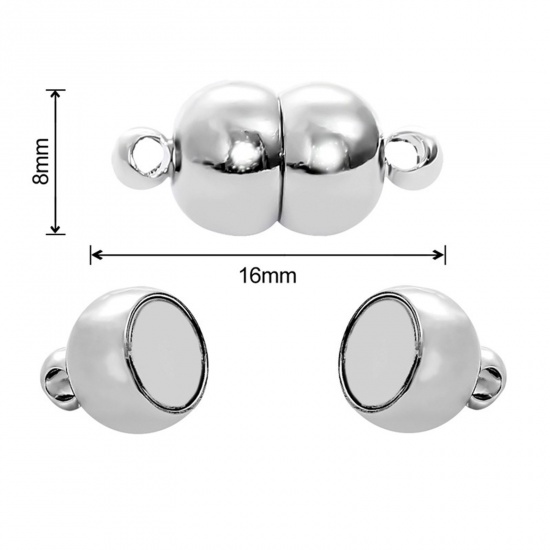 Picture of Zinc Based Alloy Magnetic Clasps Ball Silver Tone 16mm x 6mm, 1 Packet ( 2 PCs/Packet)