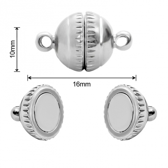 Picture of Zinc Based Alloy Magnetic Clasps Ball Silver Tone 16.5mm x 10mm, 1 Packet ( 2 PCs/Packet)