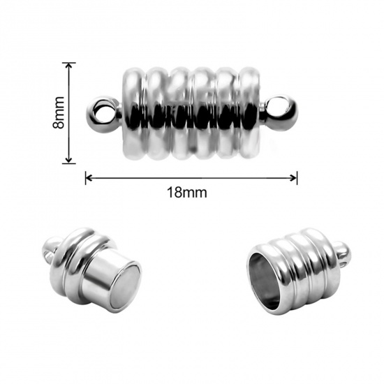 Picture of Zinc Based Alloy Magnetic Clasps Cylinder Silver Tone 18mm x 8mm, 1 Packet ( 2 PCs/Packet)