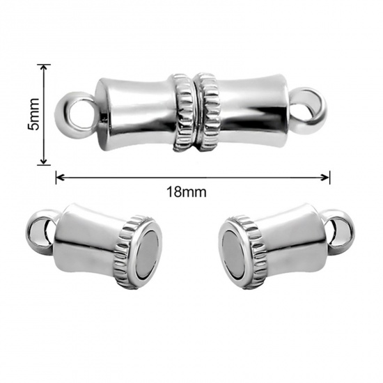 Picture of Zinc Based Alloy Magnetic Clasps Drum Silver Tone 18mm x 5mm, 1 Packet ( 2 PCs/Packet)